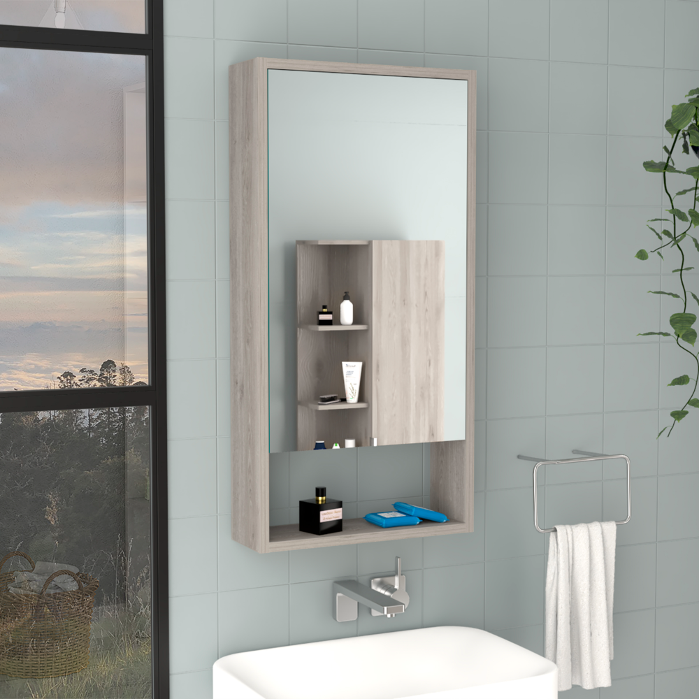 Leoglint Medicine 35H" Single Door Cabinet, Two Interior Shelves, One External Shelf, Light Gray