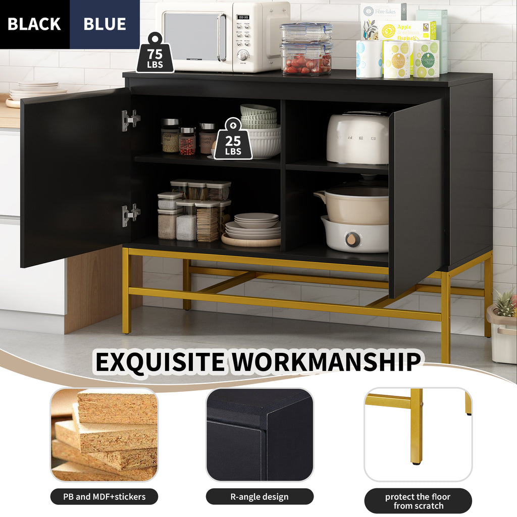 Leoglint TREXM Minimalist & Luxury Cabinet Two Door Sideboard with Gold Metal Legs for Living Room, Dining Room (Black)