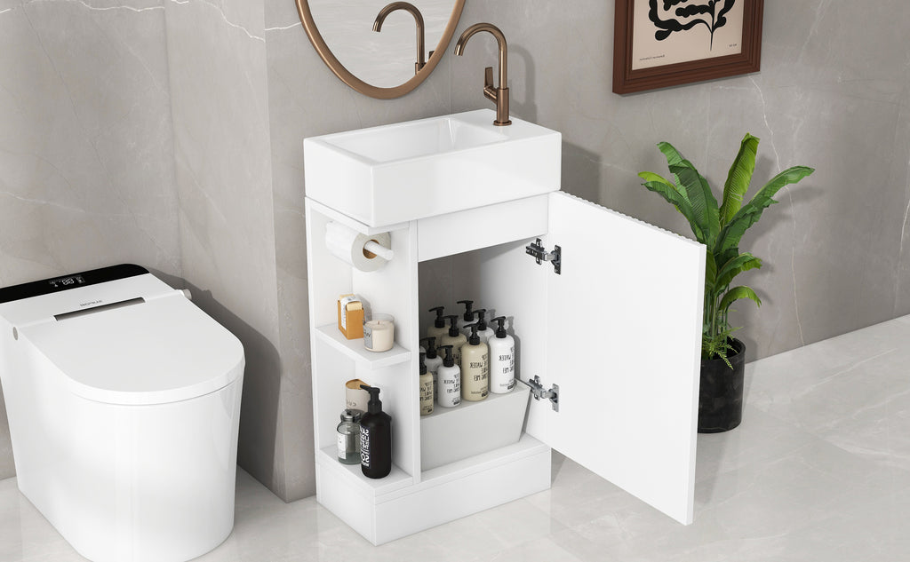 Leoglint 18.6" Bathroom Vanity with Sink, Bathroom Vanity Cabinet with Two-tier Shelf, Left or Right Orientation, White