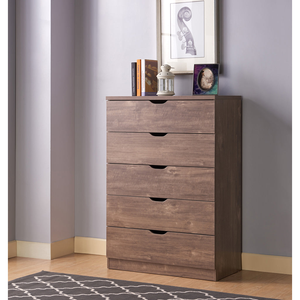 Leoglint Modern five drawer chest,clothes and storage chest cabinet with cutout handles in Hazelnut color