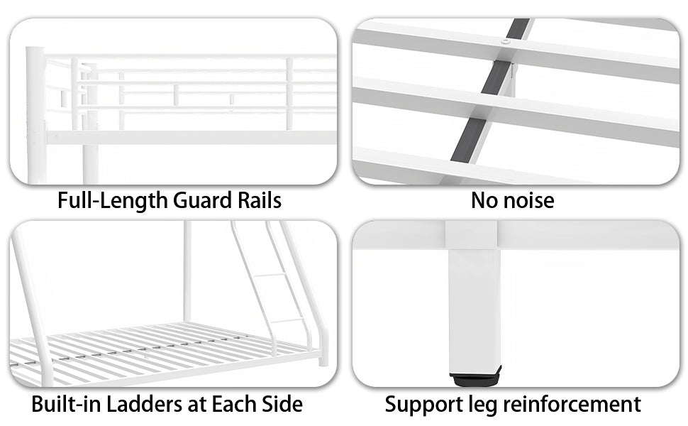 Leoglint Metal Bunk Bed Frame Twin Over Full Size with Removable Stairs, Heavy Duty Sturdy Frame with 12" Under-Bed Storage for Teen & Adults, Teens, No Box Spring Needed, White