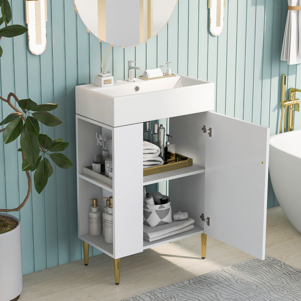 Leoglint 21.6" white Bathroom vanity, Combo Cabinet, Bathroom Storage Cabinet, Single Ceramic Sink, Left side storage