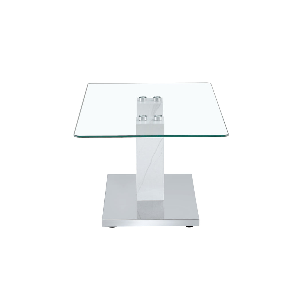 Leoglint Modern minimalist coffee table. Transparent tempered glass tabletop with silver MDF pillars. Suitable for living room and dining room