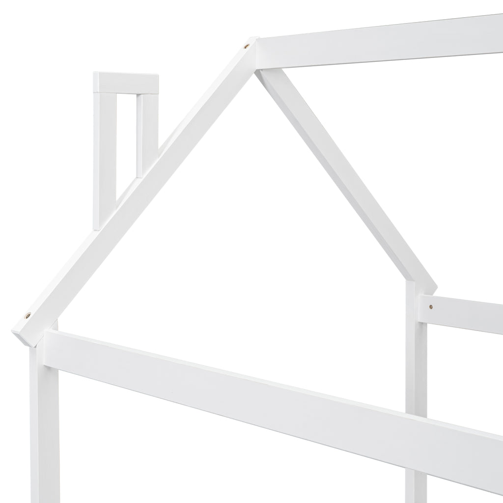 Twin House Bed Frame with Guardrails, Slats ,White