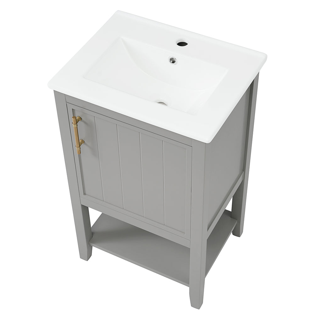 Leoglint 20" Bathroom Vanity with Sink, Bathroom Cabinet with Soft Closing Door, Storage Rack and Open Shelf, Grey