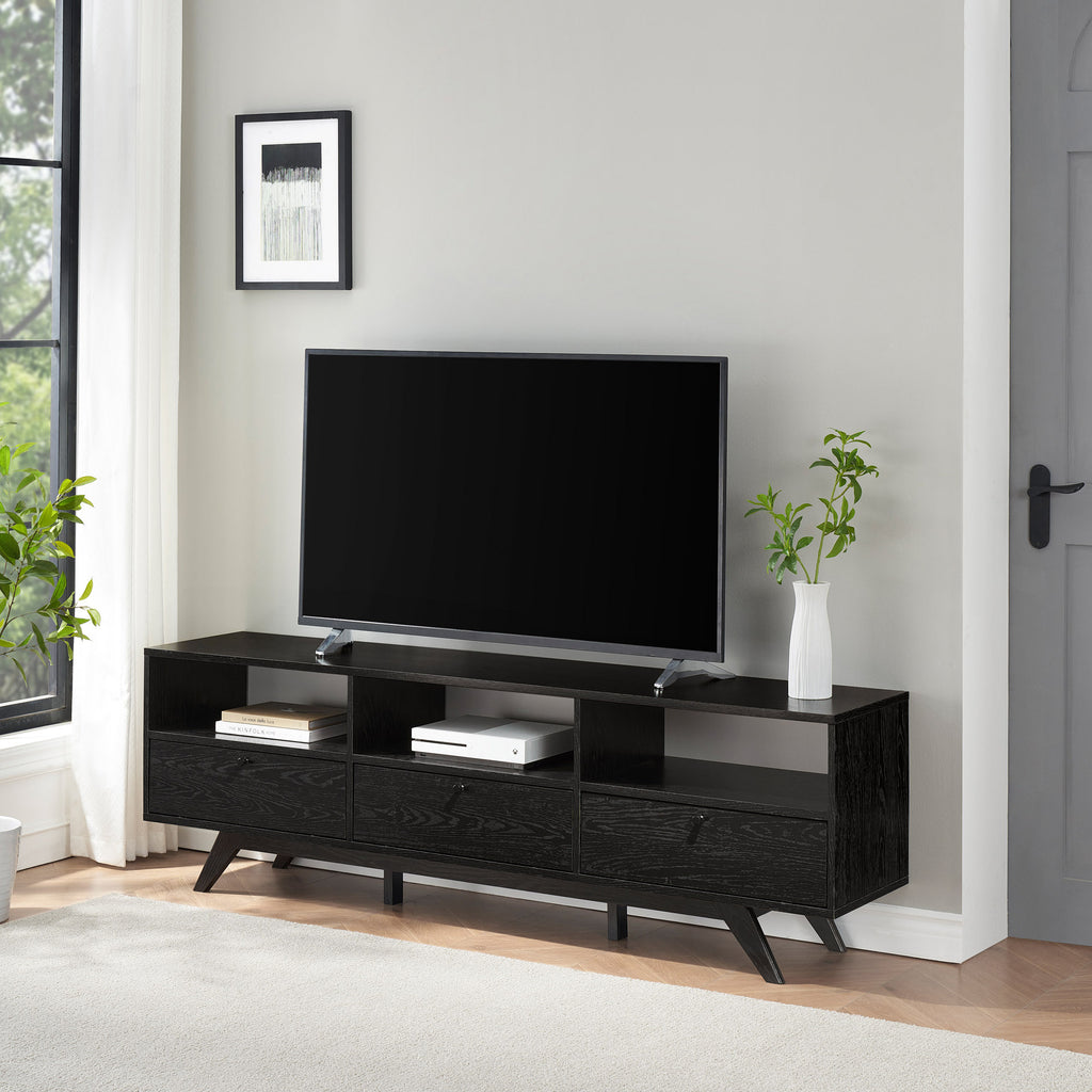 Leoglint Modern Scandi 3-Door Low Profile TV Stand for TVs up to 80 Inches – Black