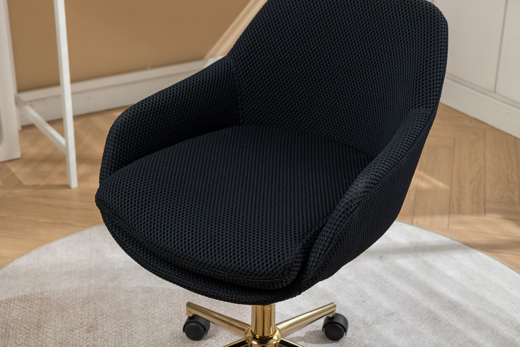 Leoglint 046-Mesh Fabric Home Office Chair 360°Swivel Adjustable Height With Gold Metal Base,Black