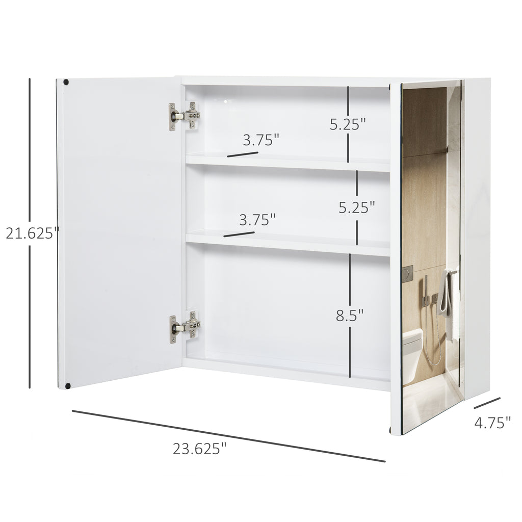 Leoglint kleankin Bathroom Mirrored Cabinet, 24"x22" Steel Frame Medicine Cabinet, Wall-Mounted Storage Organizer with Double Doors, White