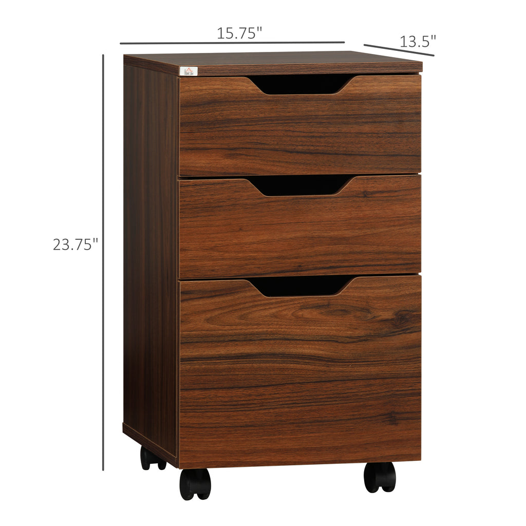 Leoglint 3 Drawer Office Storage Cabinet, Under Desk Cabinet with Wheels, Brown Wood Grain