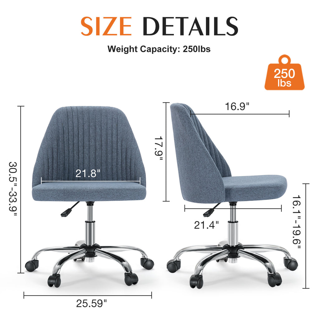 Leoglint Sweetcrispy Armless Home Office Chair with Wheels Adjustable Swivel Task Computer Vanity Chair for Small Spaces