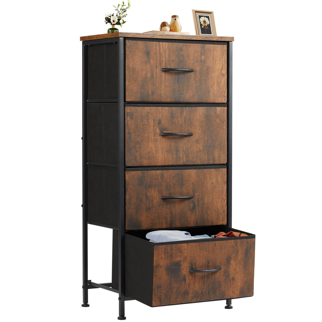 Leoglint Drawer Chest Drawers Dresser Chest of Drawers,Metal Frame and Wood Top,4bc,Brown