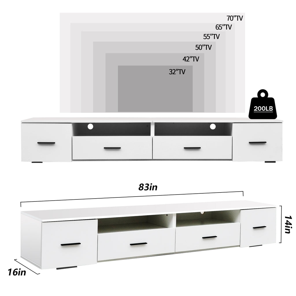 Leoglint White TV Stand for Living Room,  Modern Entertainment Center Stand for TV Up to 90 Inch, Large Led TV Stand with 4 Storage Drawers, High Glossy Waterproof  TV Console, TV Table Media Furniture