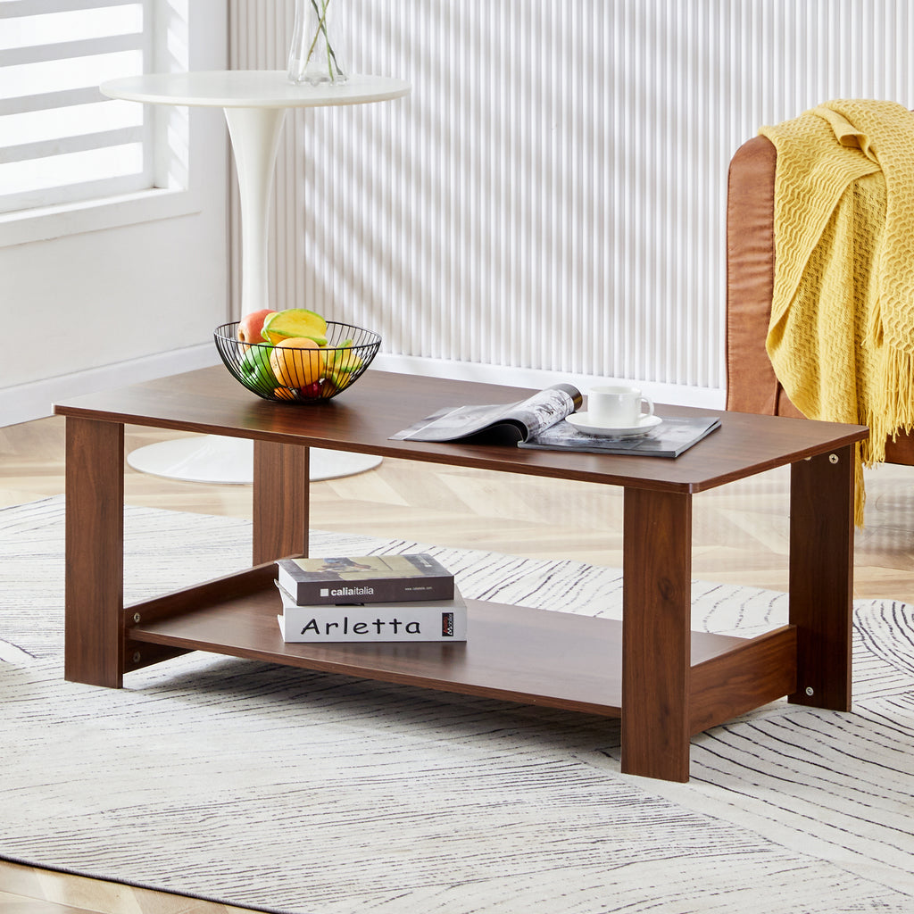 Leoglint Modern and practical walnut textured coffee tables , tea tables. The double layered coffee table is made of MDF material. Suitable for living room  43.3"*21.6"*16.5"  CT-16