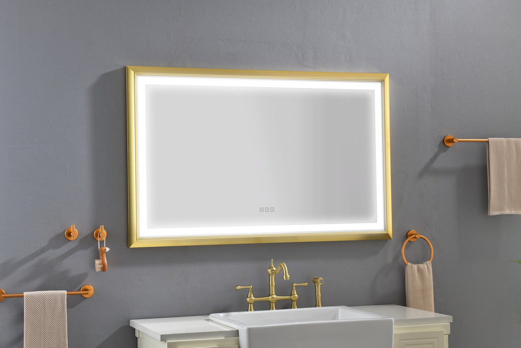 Leoglint 48 in. W x 30 in. H Oversized Rectangular Gold Framed LED Mirror Anti-Fog Dimmable Wall Mount Bathroom Vanity Mirror   Wall Mirror Kit For Gym And Dance Studio