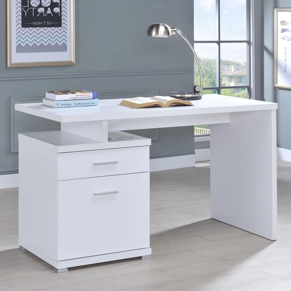 Leoglint White 2-Drawer Reversible Office Desk