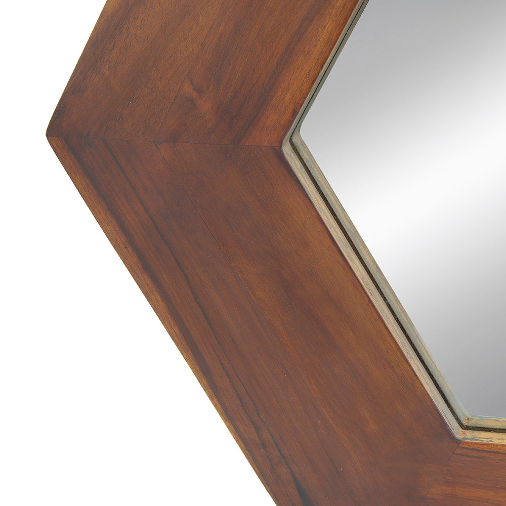 Leoglint 18.5" x 18.5" Hexagon Mirror with Solid Wood Frame, Wall Decor for Living Room Bathroom Hallway, Dark Brown