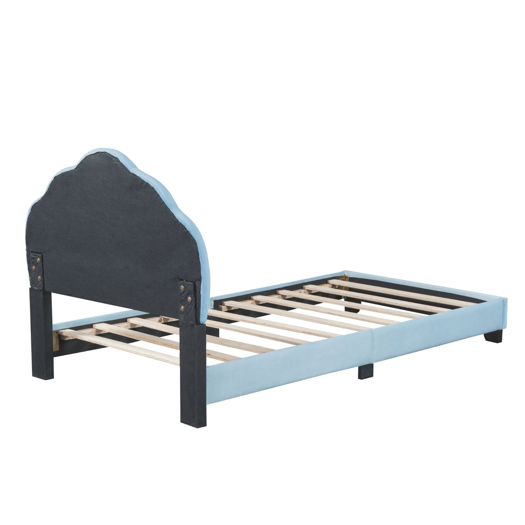 Leoglint Twin Size Upholstered Velvet Platform Bed Frame with Shell-Shaped Headboard, Blue