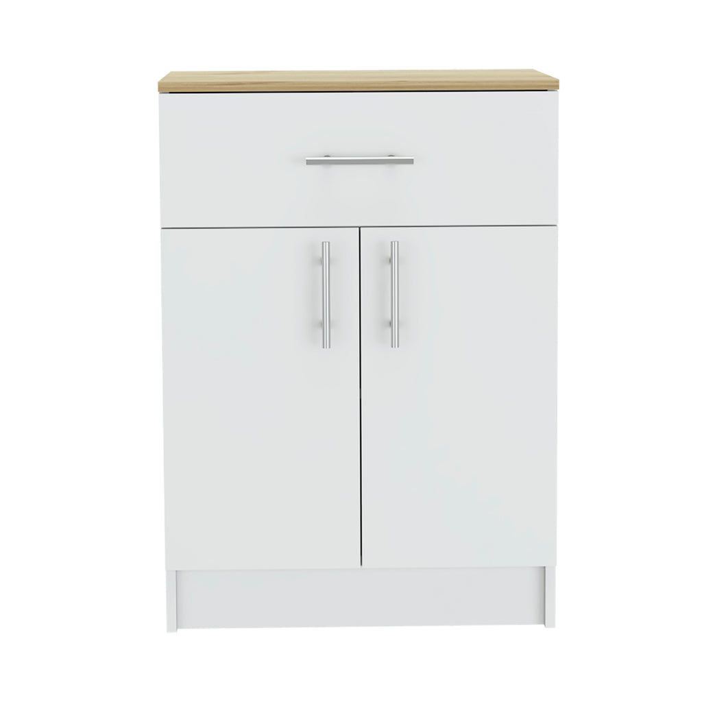 Leoglint Sideboard Pantry Organizer Cabinet 33" H, One Drawer, Two Interior Shelves, Two Doors, White/Light Oak