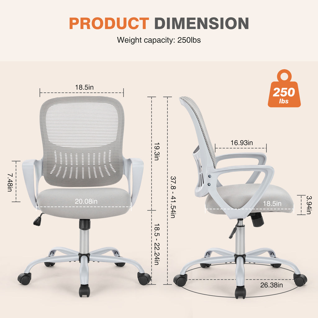 Leoglint Sweetcrispy Ergonomic Office Chair Home Desk Mesh Chair with Fixed Armrest Executive Computer Chair with Soft Foam Seat Cushion