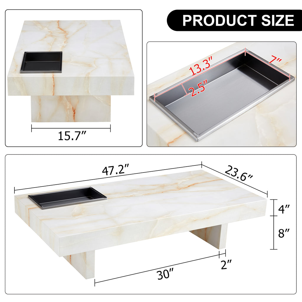 Leoglint A modern and practical coffee table with imitation marble patterns, made of MDF material. The fusion of elegance and natural fashion 47.2"* 23.6"* 12 "