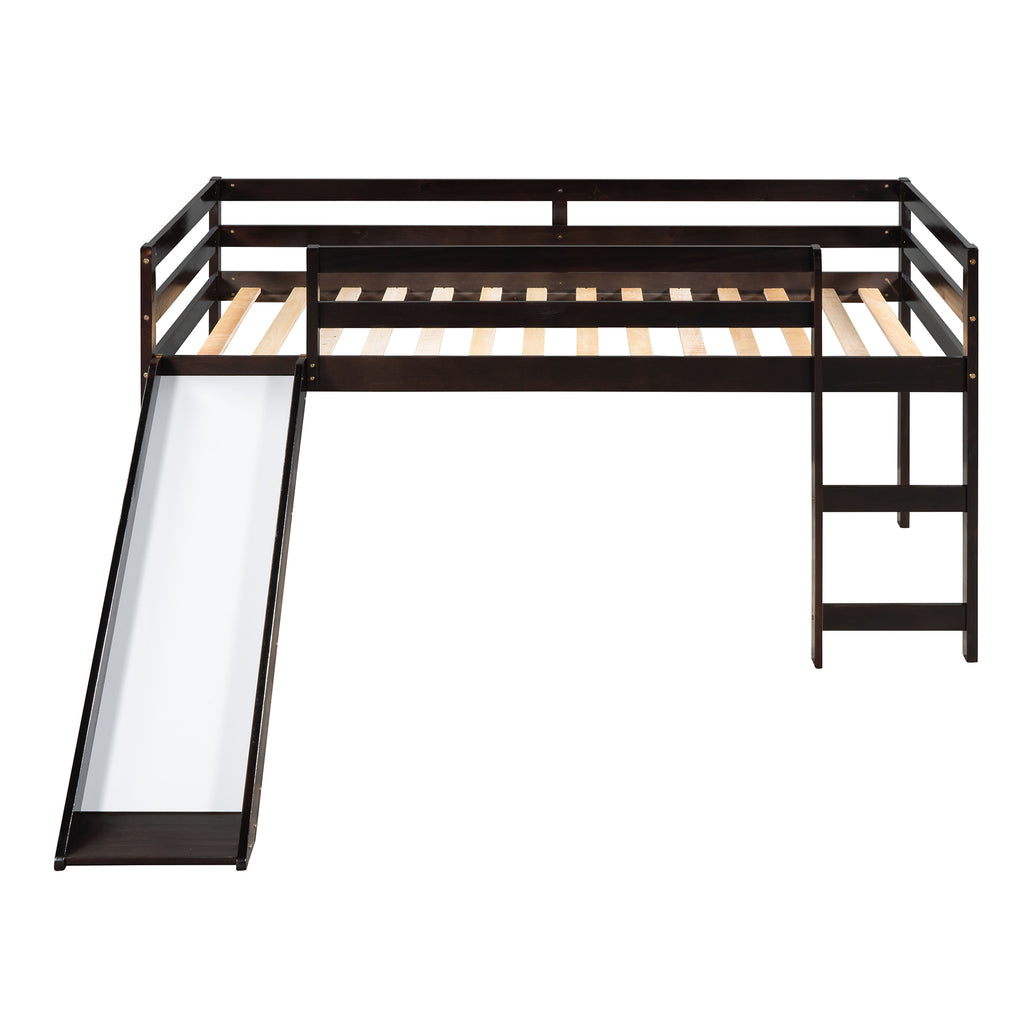 Leoglint Loft Bed Frame with Slide, Multifunctional Design, Twin (Espresso)(OLD SKU: WF191904AAP)