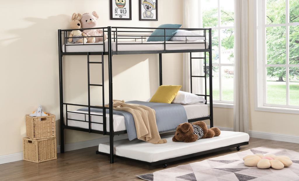 Leoglint METAL Bunk Bed Frame with trundle  Black