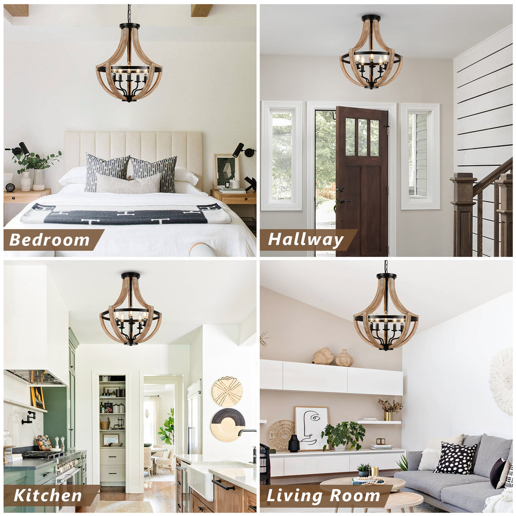 Leoglint Pendant 19" Farmhouse Wood Chandelier Light Fixtures