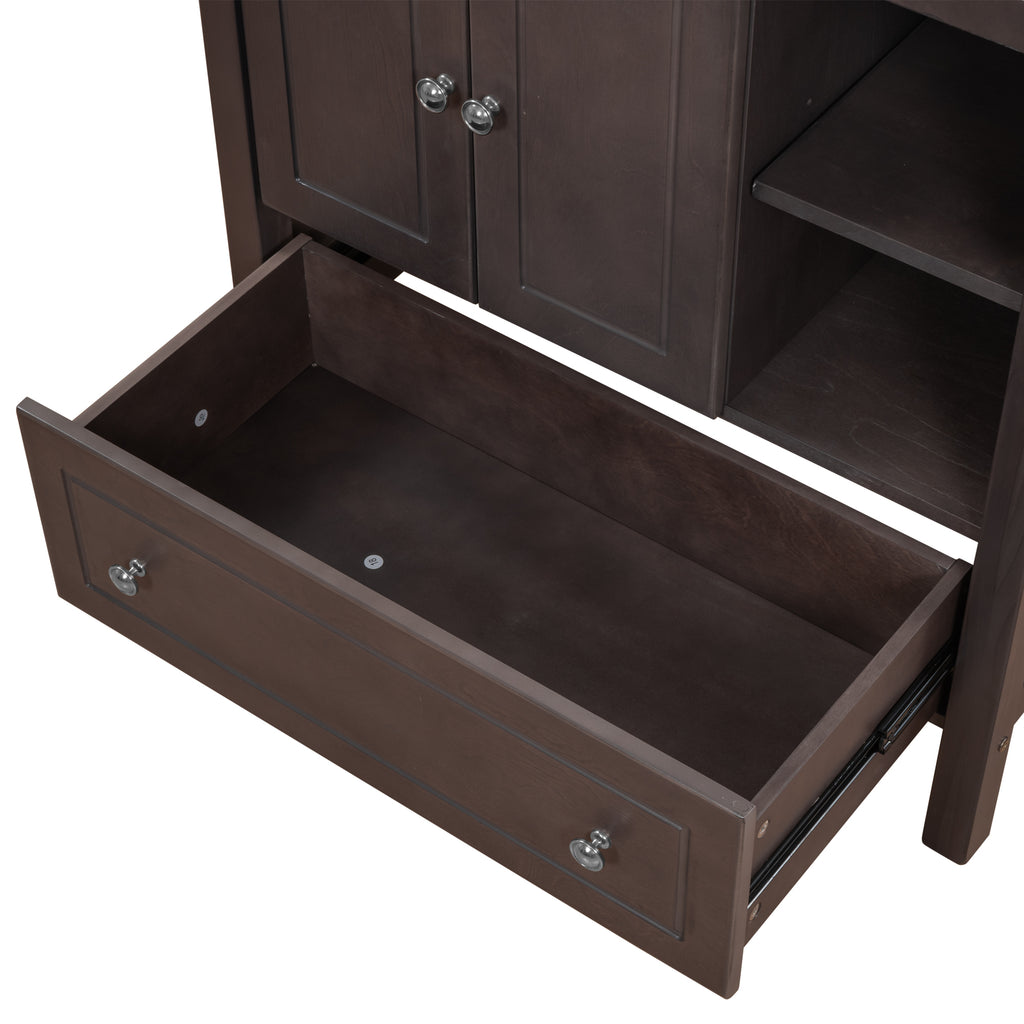 Leoglint 30" Bathroom Vanity Base Only, Solid Wood Frame, Bathroom Storage Cabinet with Doors and Drawers, Brown