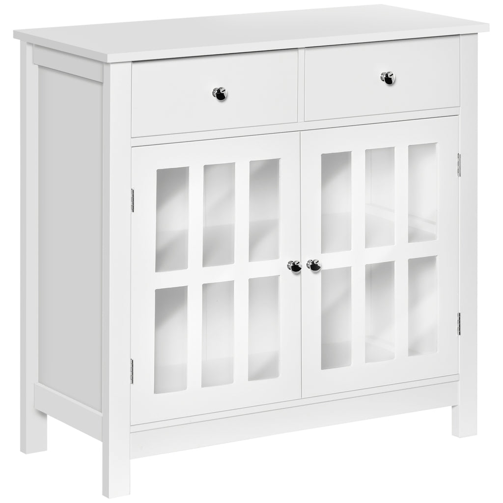 Leoglint Sideboard Buffet Cabinet, Kitchen Cabinet with 2 Drawers and Glass Doors, Accent Cabinet for Living Room, White