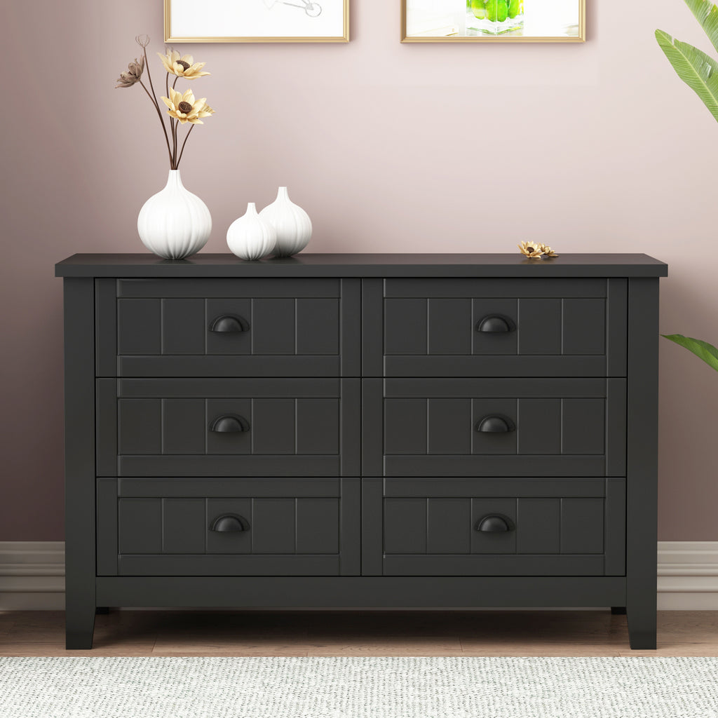 Leoglint Drawer Dresser BAR CABINET side cabinet,buffet sideboard,buffet service counter, solid wood frame,plasticdoor panel,retro shell handle,applicable to dining room, living room, kitchen ,corridor,black