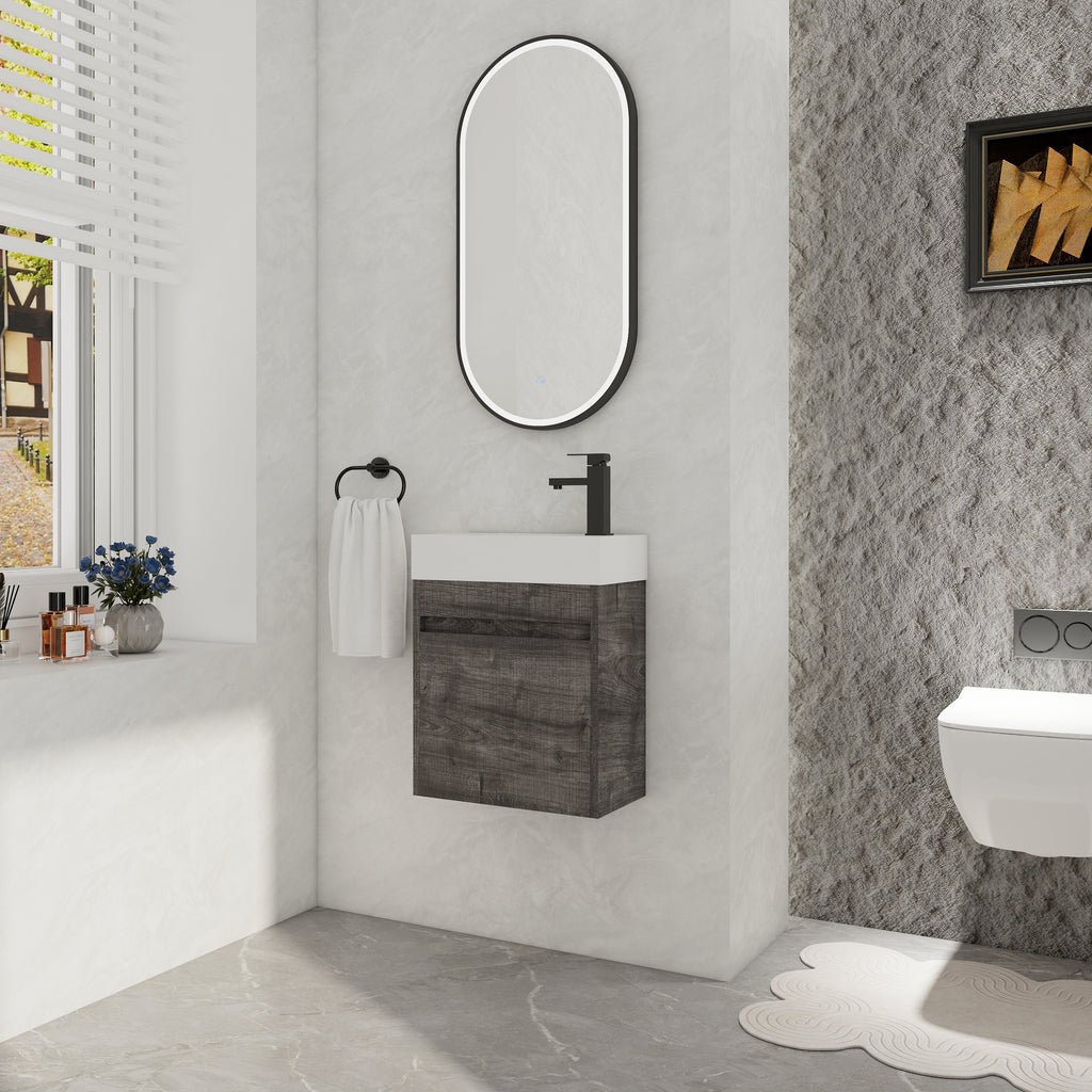 Leoglint 18'' Floating Wall-Mounted Bathroom Vanity with White Resin Sink & Soft-Close Cabinet Door