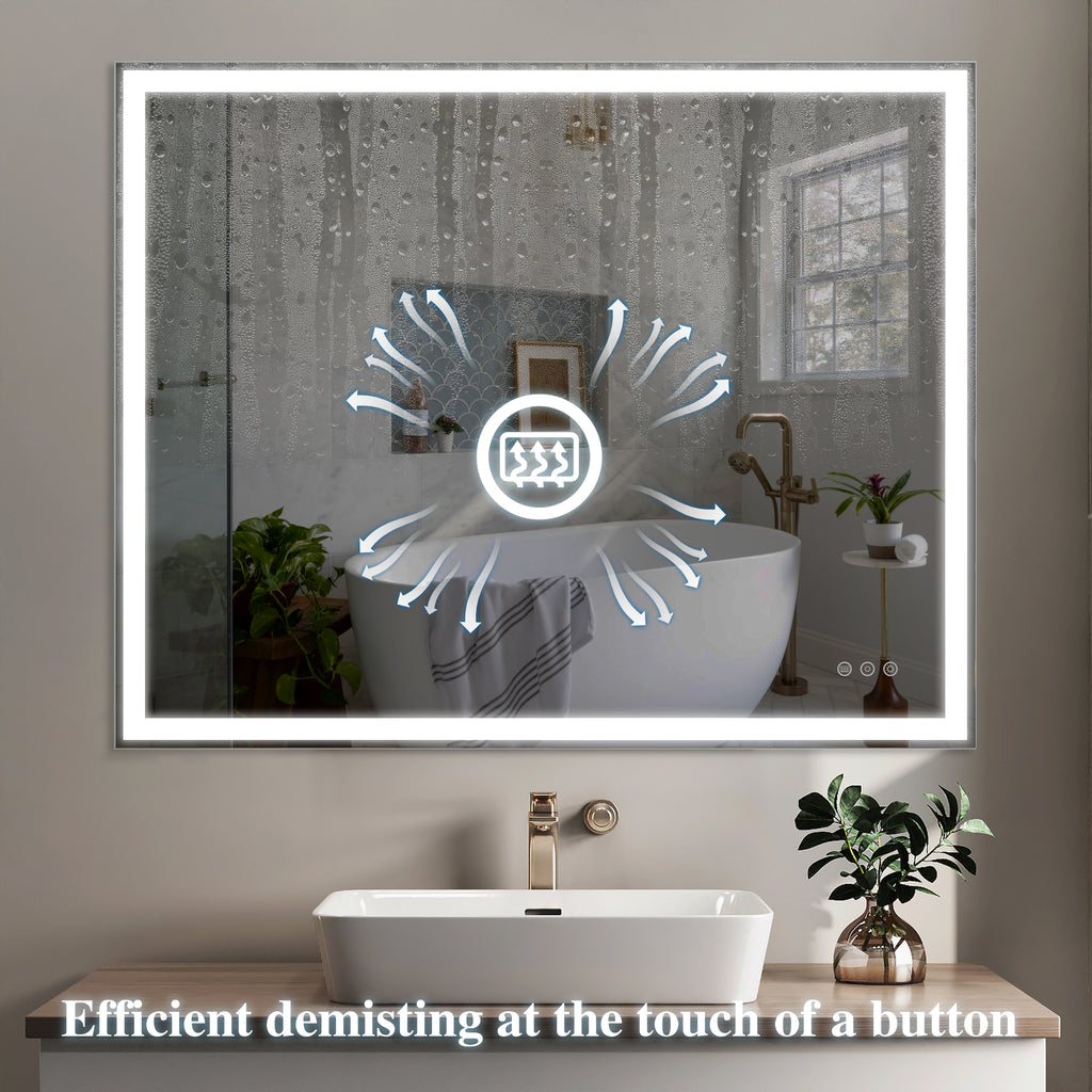 Leoglint 32x40 inch LED Bathroom Vanity Mirror Wall Mounted Adjustable White/Warm/Natural Lights Anti-Fog Touch Switch with Memory Modern Smart Large Bathroom Mirrors