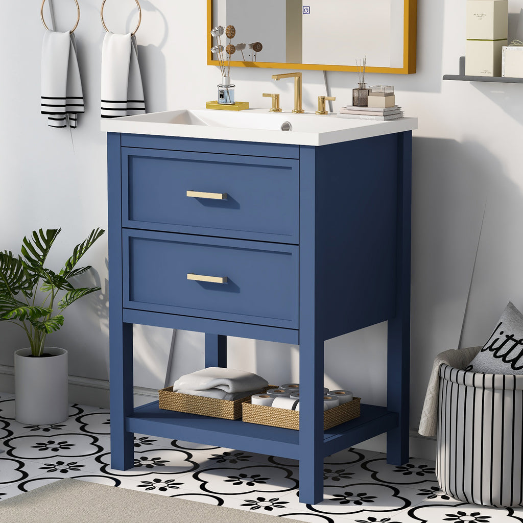 Leoglint 24'' Bathroom Vanity with Top Sink, Modern Bathroom Storage Cabinet with 2 Drawers, Single Sink Bathroom Vanity