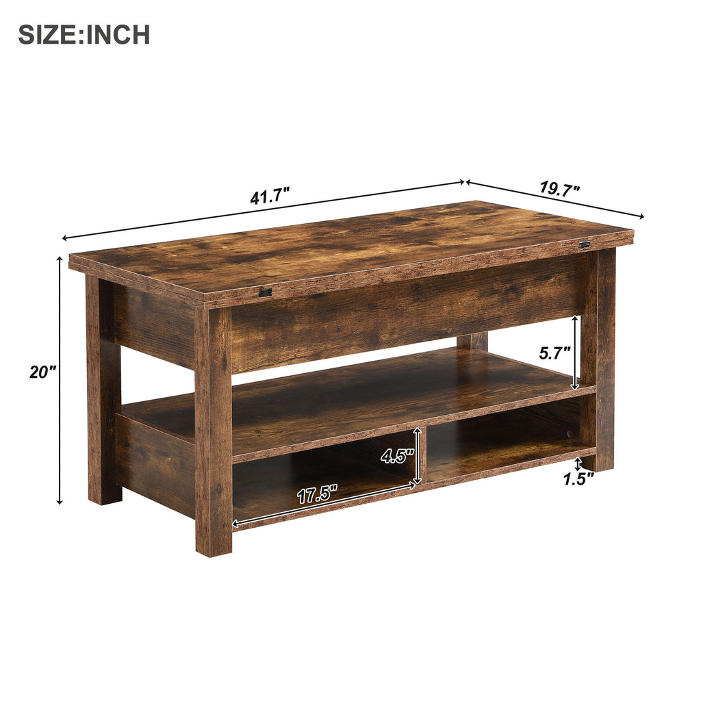 Leoglint [VIDEO provided] ON-TREND Lift Top Coffee Table, Multi-Functional Coffee Table with Open Shelves, Modern Lift Tabletop Dining Table for Living Room, Home Office, Rustic Brown