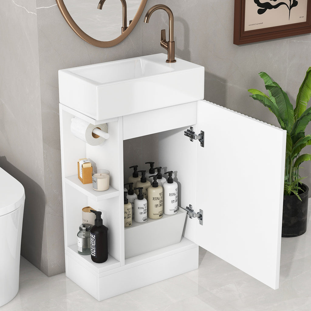 Leoglint 18.6" Bathroom Vanity with Sink, Bathroom Vanity Cabinet with Two-tier Shelf, Left or Right Orientation, White