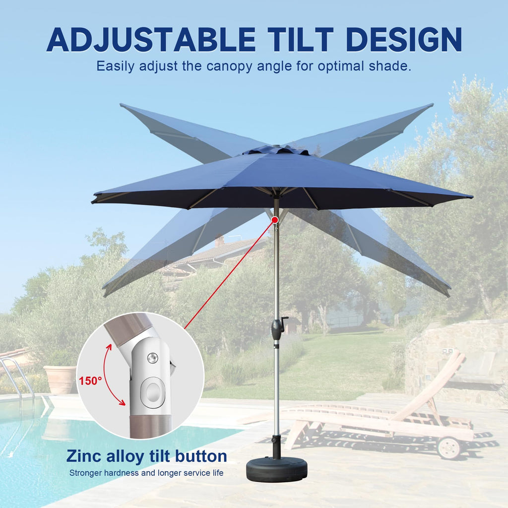 Leoglint 9FT Patio Umbrella, Outdoor Umbrella with Push Button Tilt and Crank, UV Protection Waterproof Market Sun Umbrella with 8 Sturdy Ribs for Garden, Deck, Backyard, Pool (Navy Blue)