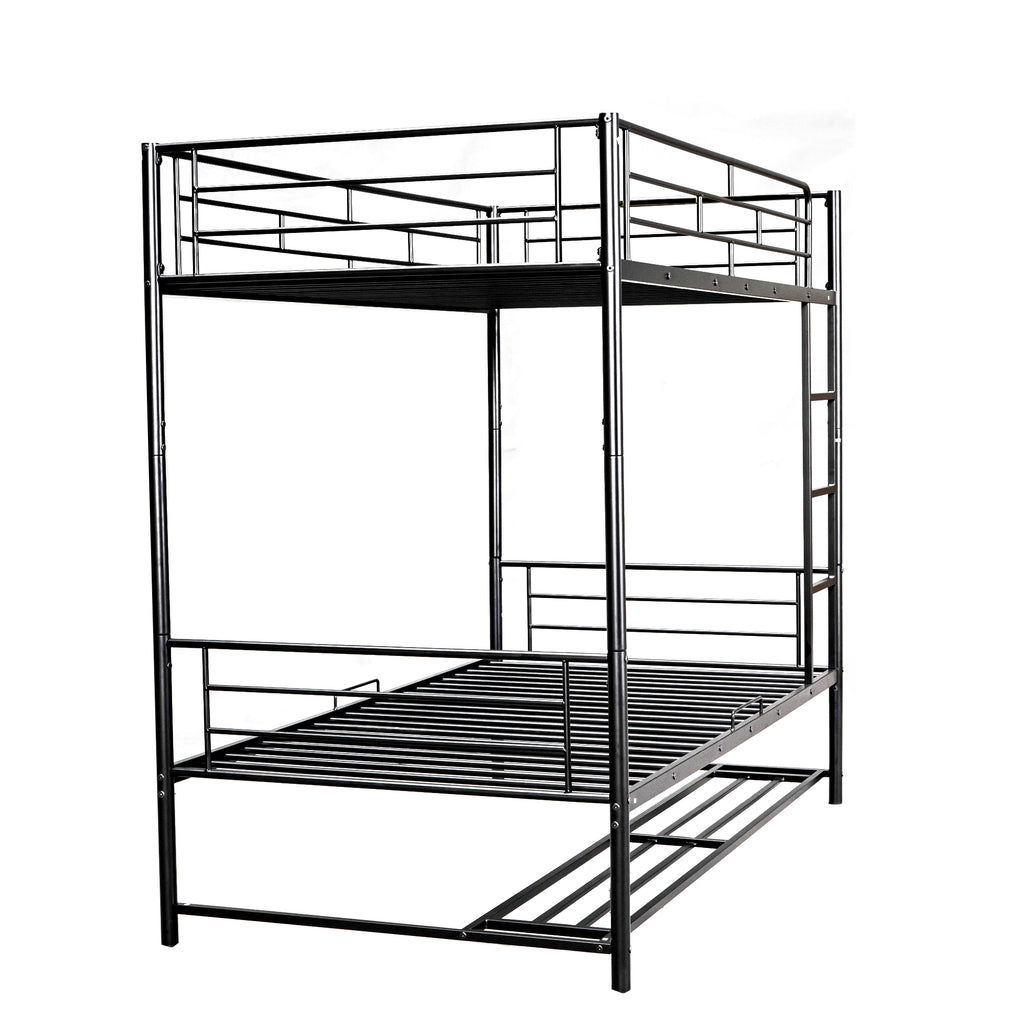 Leoglint Twin Over Twin Metal Bunk Bed Frame with Shelf and Guardrails, Black