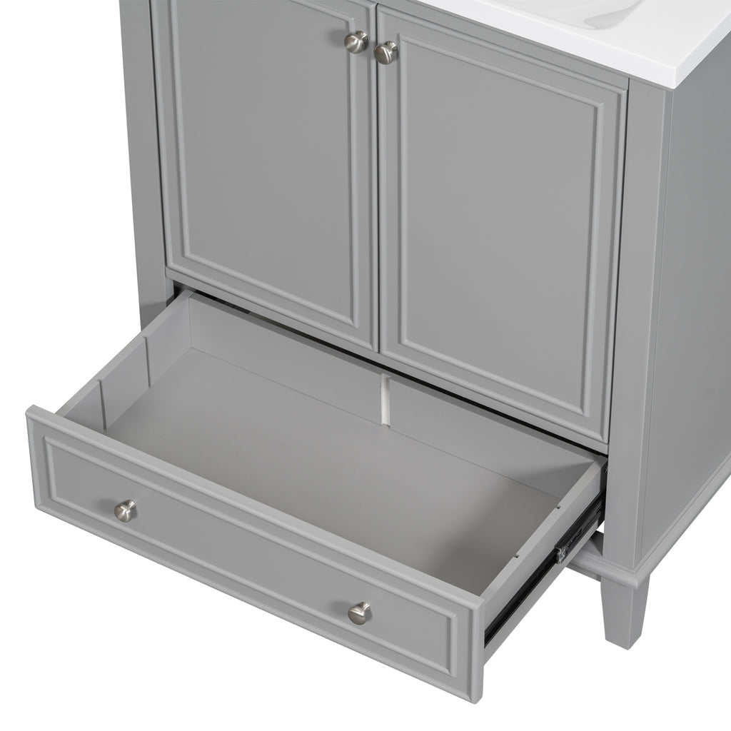 Leoglint 30" Bathroom Vanity without Sink, Base Only, Multi-functional Bathroom Cabinet with Doors and Drawer, Solid Frame and MDF Board, Grey