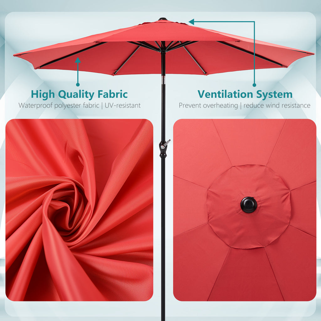 Leoglint 9 foot outdoor umbrella with button tilt and crank, Outdoor patio/market table umbrella UV protected and waterproof, Red