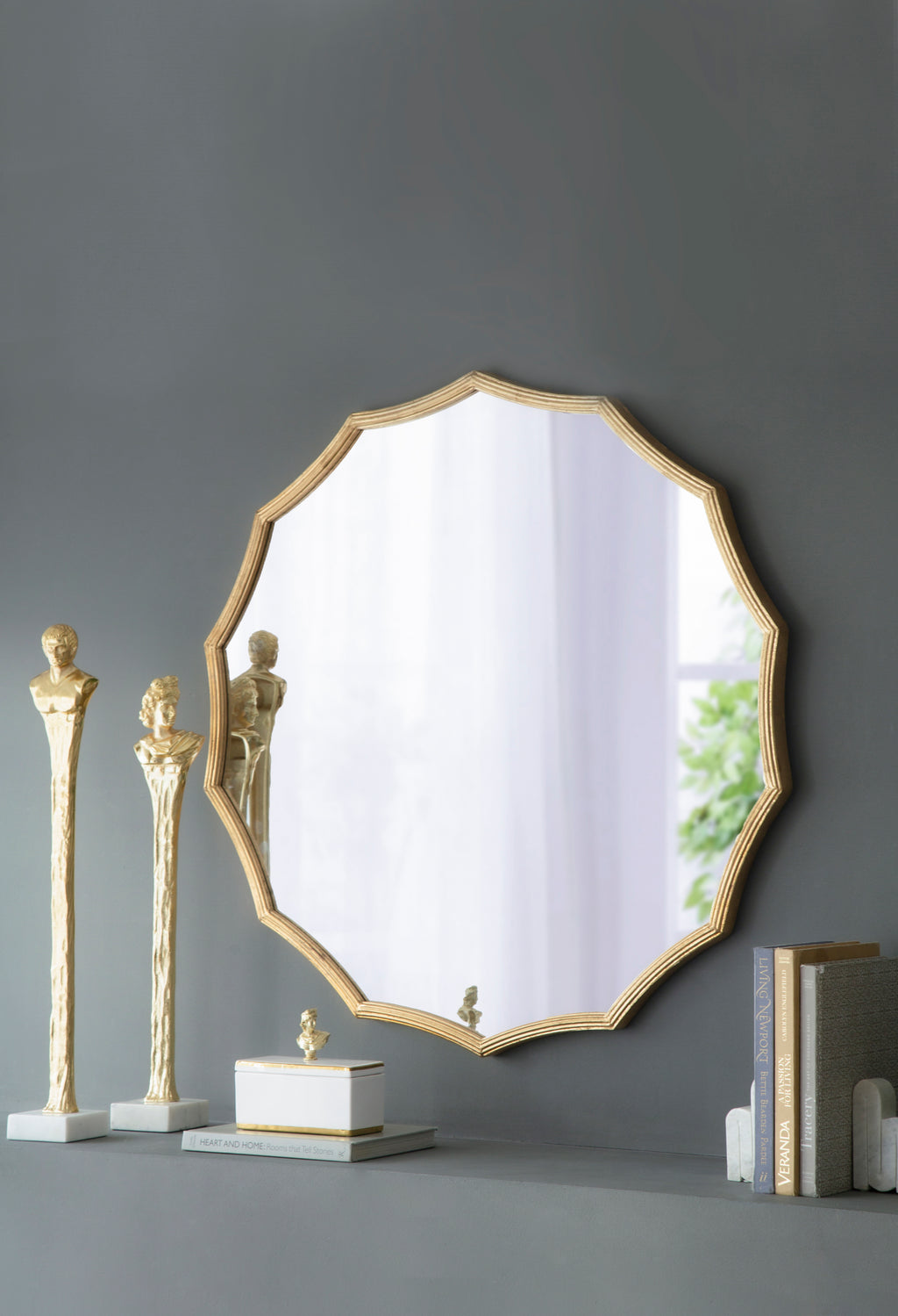 Leoglint D40" Round Sunburst Wall Mirror with Gold Finish, Wall Decor Mirror for Entryway Bedroom Living Room