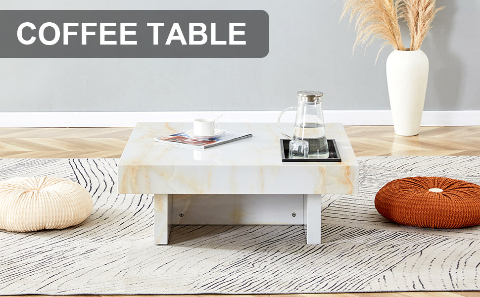 Leoglint A modern and practical coffee table with imitation marble patterns, made of MDF material. The fusion of elegance and natural fashion 31.4"* 31.4"* 12 "