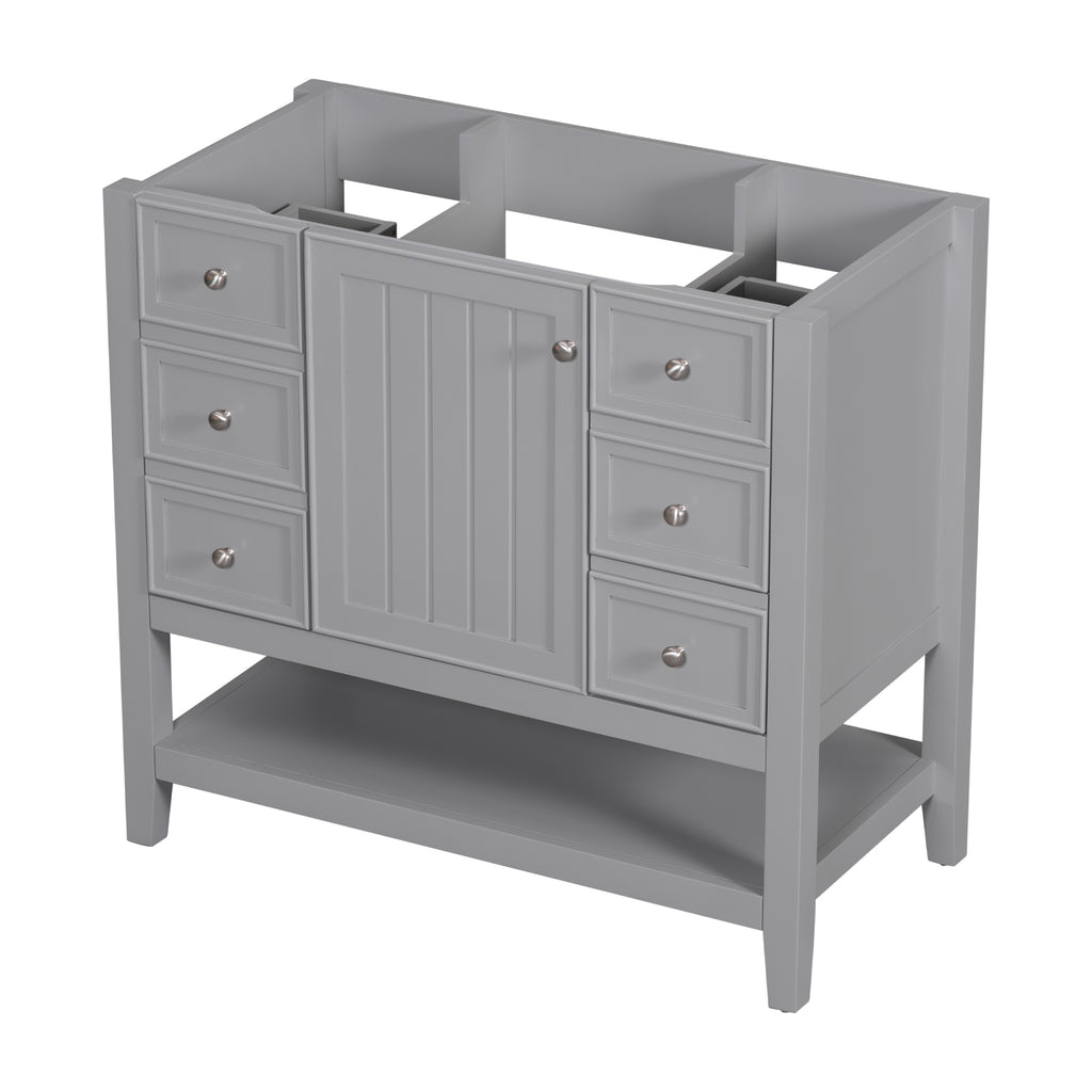 Leoglint 36" Bathroom Vanity without Sink, Cabinet Base Only, One Cabinet and three Drawers, Grey