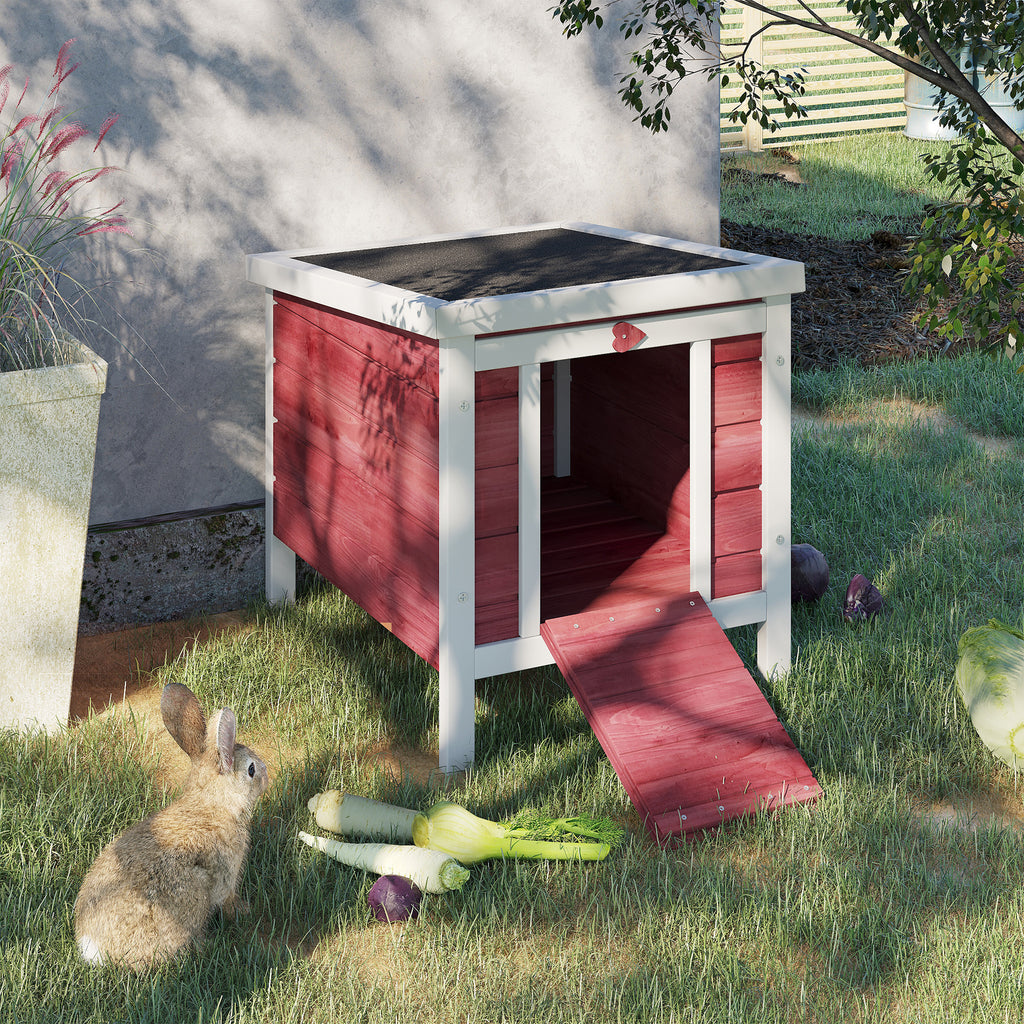 Leoglint Small Wooden Rabbit Hutch Bunny Cage Guinea Pig Cage Duck House Dog House with Openable & Waterproof Roof, Red