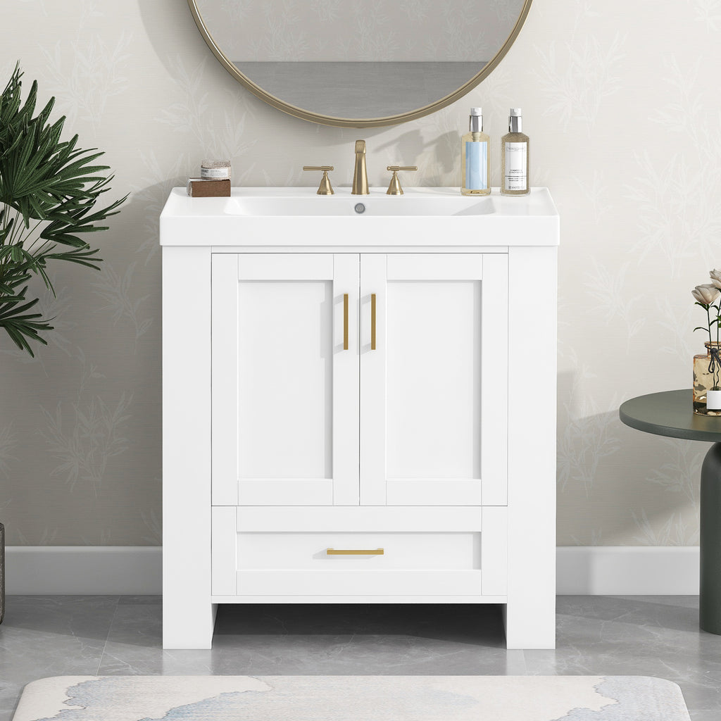 Leoglint 30'' Bathroom Vanity with Seperate Basin Sink, Modern Bathroom Storage Cabinet with Double-sided Storage Shelf, Freestanding Bathroom Vanity Cabinet with Single Sink