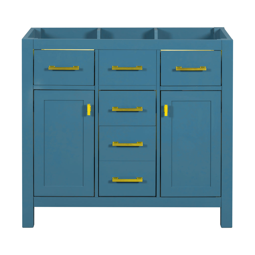 Leoglint 36'' Bathroom Vanity without, Modern Freestanding Single Bathroom Cabinet with 4 Drawers & 2 Cabinets,Storage Cabinet for Bathroom, Solid Wood Frame Vanity Only, Blue (NOT INCLUDE SINK)