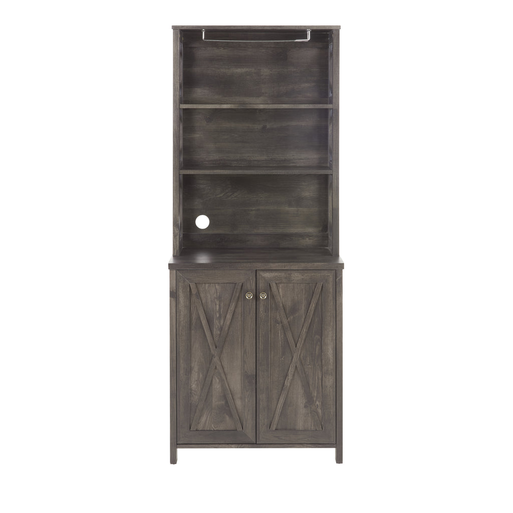 Leoglint Sideboard Coffee Bar Cabinet Kitchen Cabinet with Microwave Stand Metal Frame Side Home Source Bar Cabinet Cabinet and Hollow out Barn Design Wood Cabinet L26.77''*W15.75''*H67.32'' Charcoal Gray