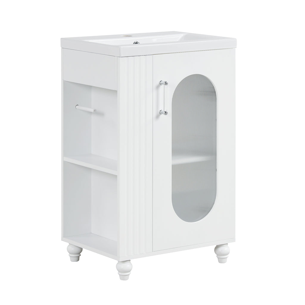 Leoglint 20" Bathroom Vanity with Sink, Bathroom Vanity Cabinet with Two-tier Shelf, Adjustable Shelf, Solid Wood and MDF, White