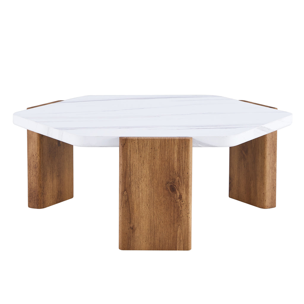 Leoglint Modern practical MDF coffee table with white tabletop and wooden toned legs. Suitable for living rooms and guest rooms.