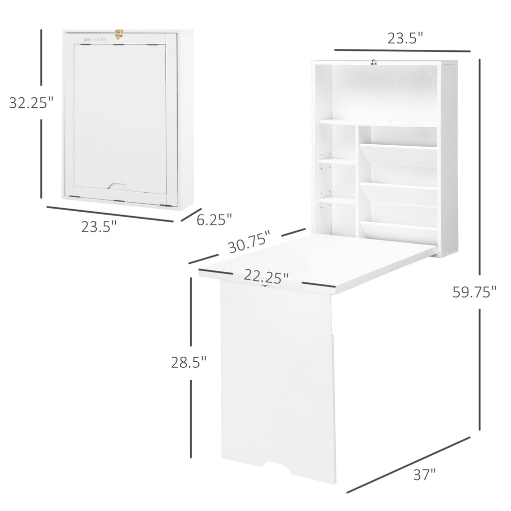 Leoglint Wall Mounted Fold Out Convertible Office Desk, Multi-Function Floating Desk with Storage Shelf for Home Office, White