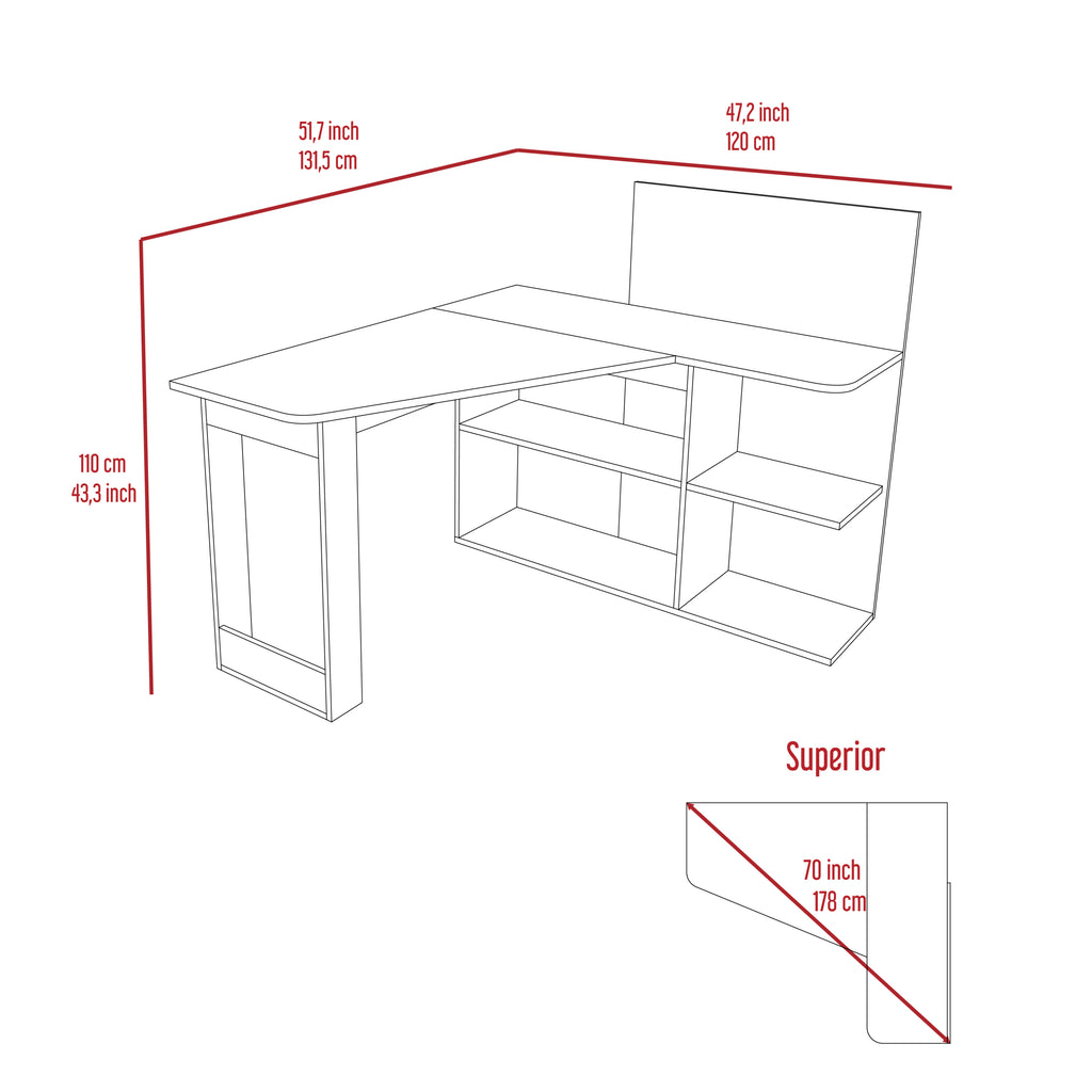 Leoglint Masai Writing Computer Office Desk, Five Open Shelves -Smokey Oak